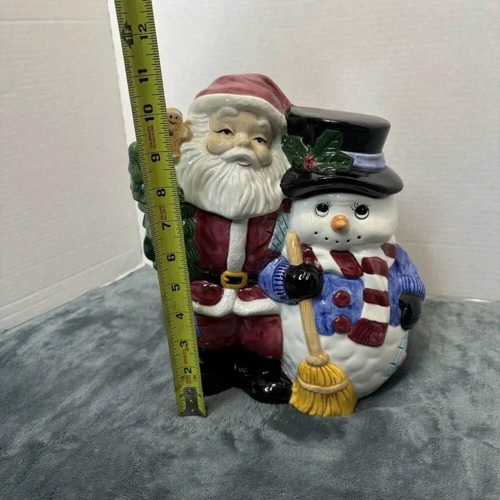 Vintage Jay Imports Santa And Snowman Ceramic Cookie Jar